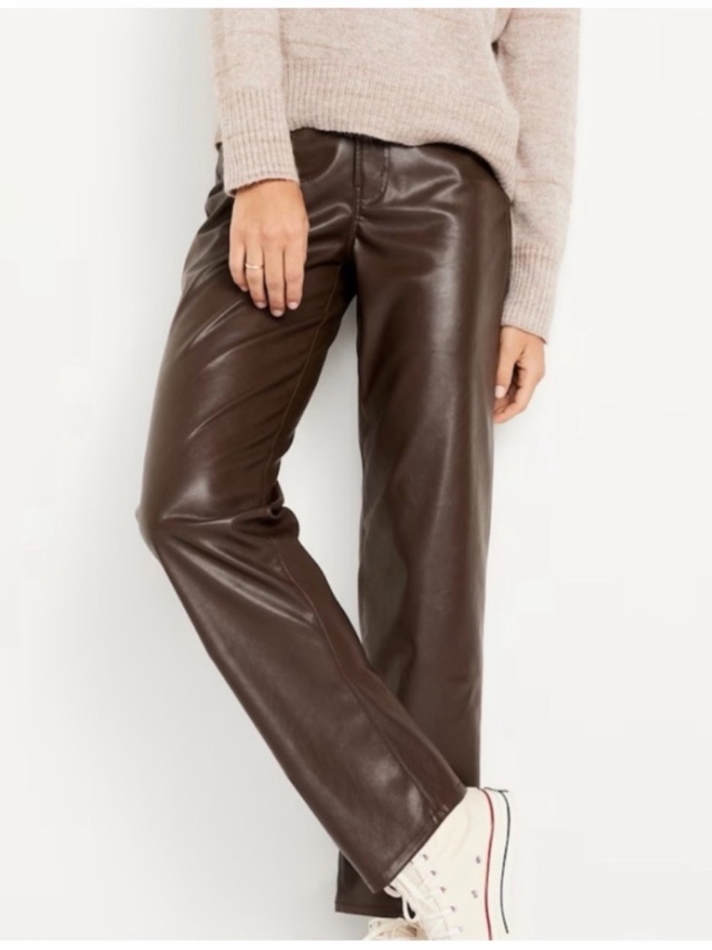 Old Navy High-Rise Boot-Cut Faux Leather Pants Brown